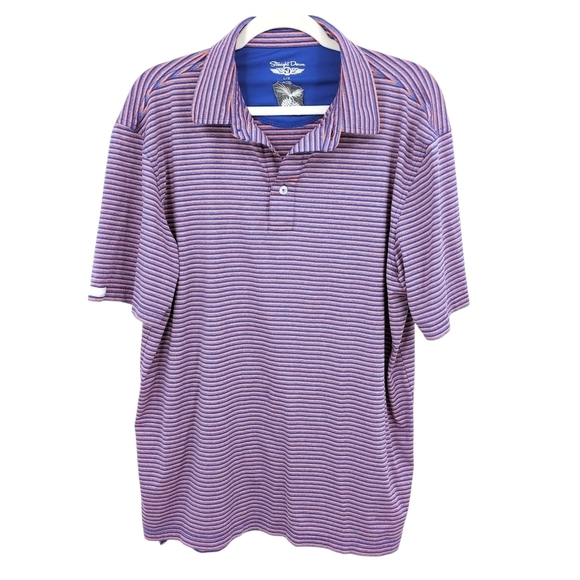 Straight Down Men's Large Polo Striped Nylon Poly Short Sleeve Golf Performance - Picture 1 of 8
